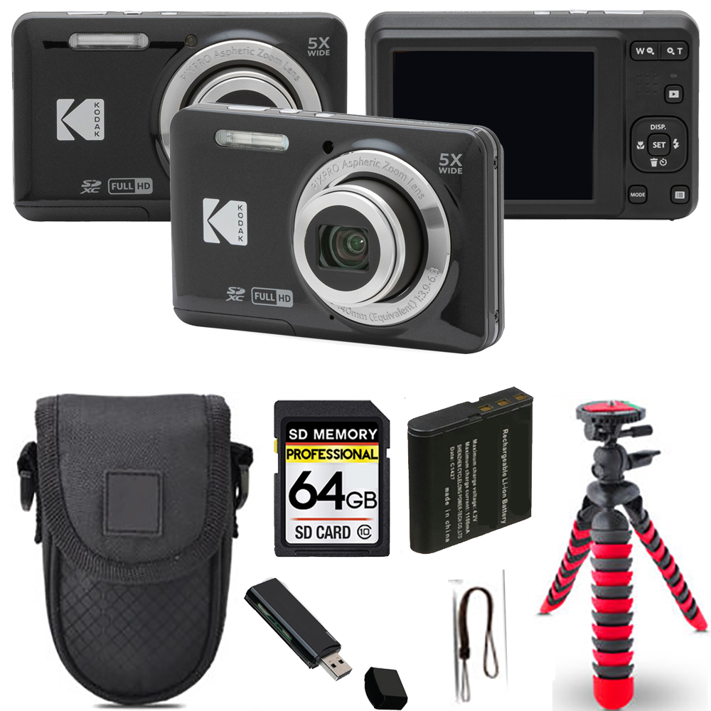 PIXPRO FZ55 Digital Camera (Black) + Spider Tripod + Case - 64GB Kit *FREE SHIPPING*