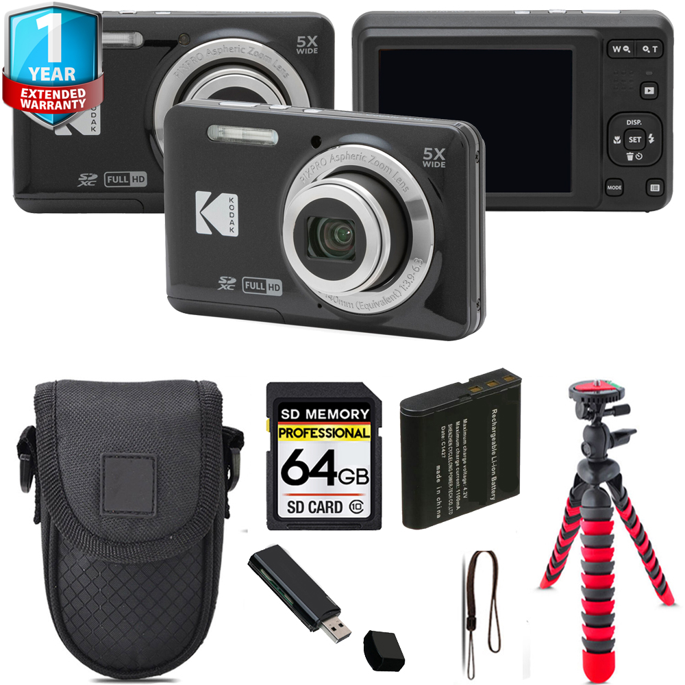 PIXPRO FZ55 Digital Camera (Black) + Tripod + 1 Year Extended Warranty - 64GB Kit *FREE SHIPPING*