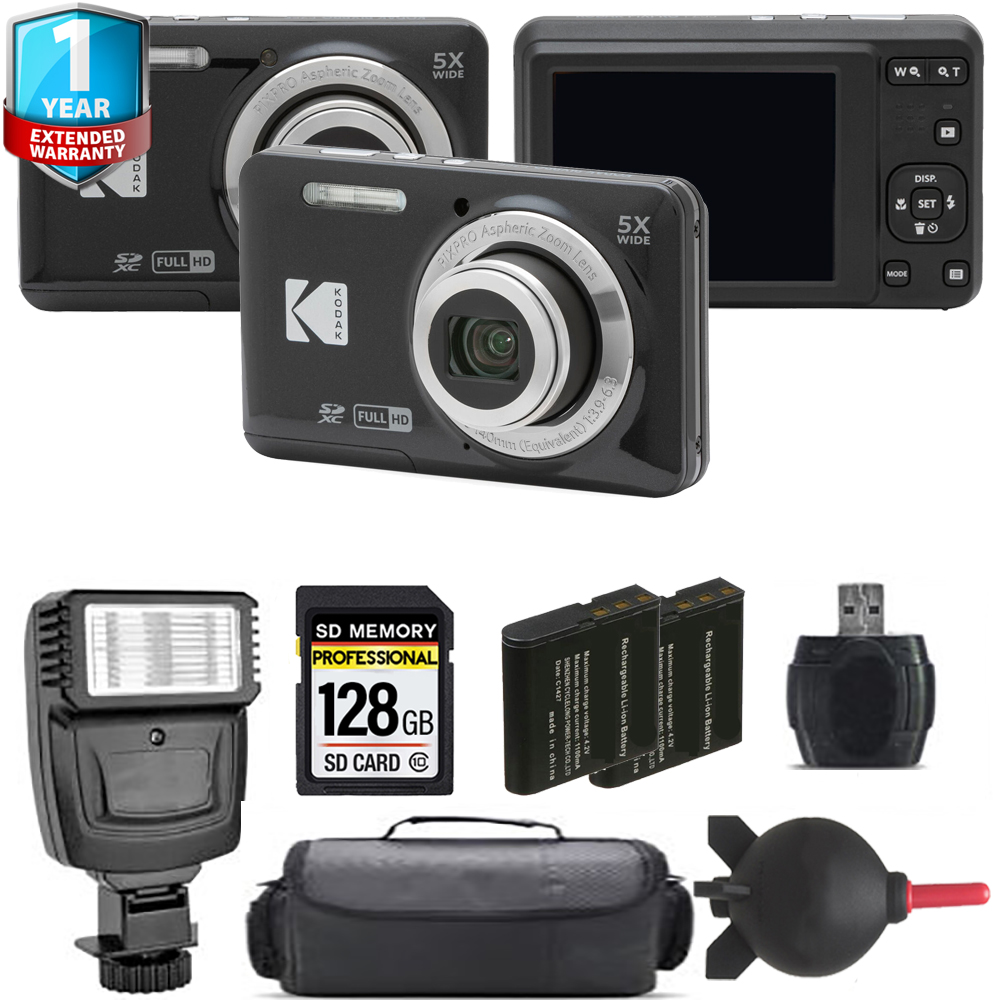 PIXPRO FZ55 Digital Camera (Black) + Extra Battery + Flash + 1 Year Extended Warranty *FREE SHIPPING*