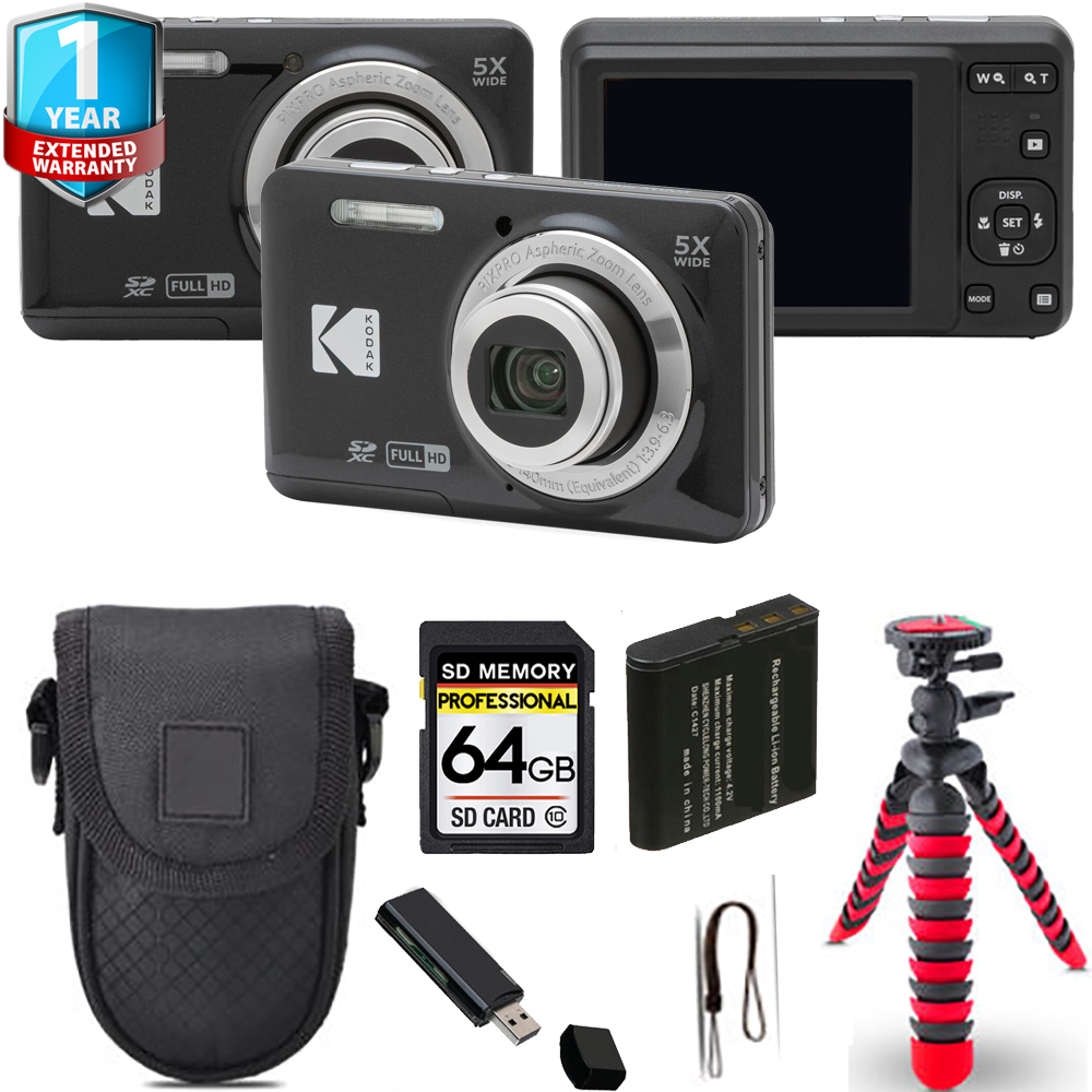 PIXPRO FZ55 Digital Camera (Black) + Spider Tripod + 1 Year Extended Warranty - 64GB *FREE SHIPPING*