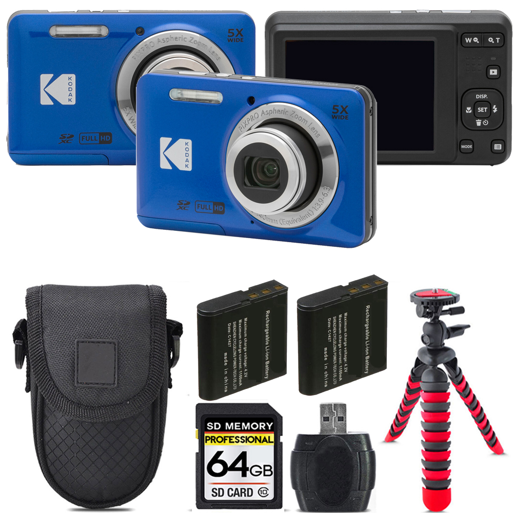 PIXPRO FZ55 Digital Camera (Blue) + Extra Battery + Tripod + 64GB Kit *FREE SHIPPING*