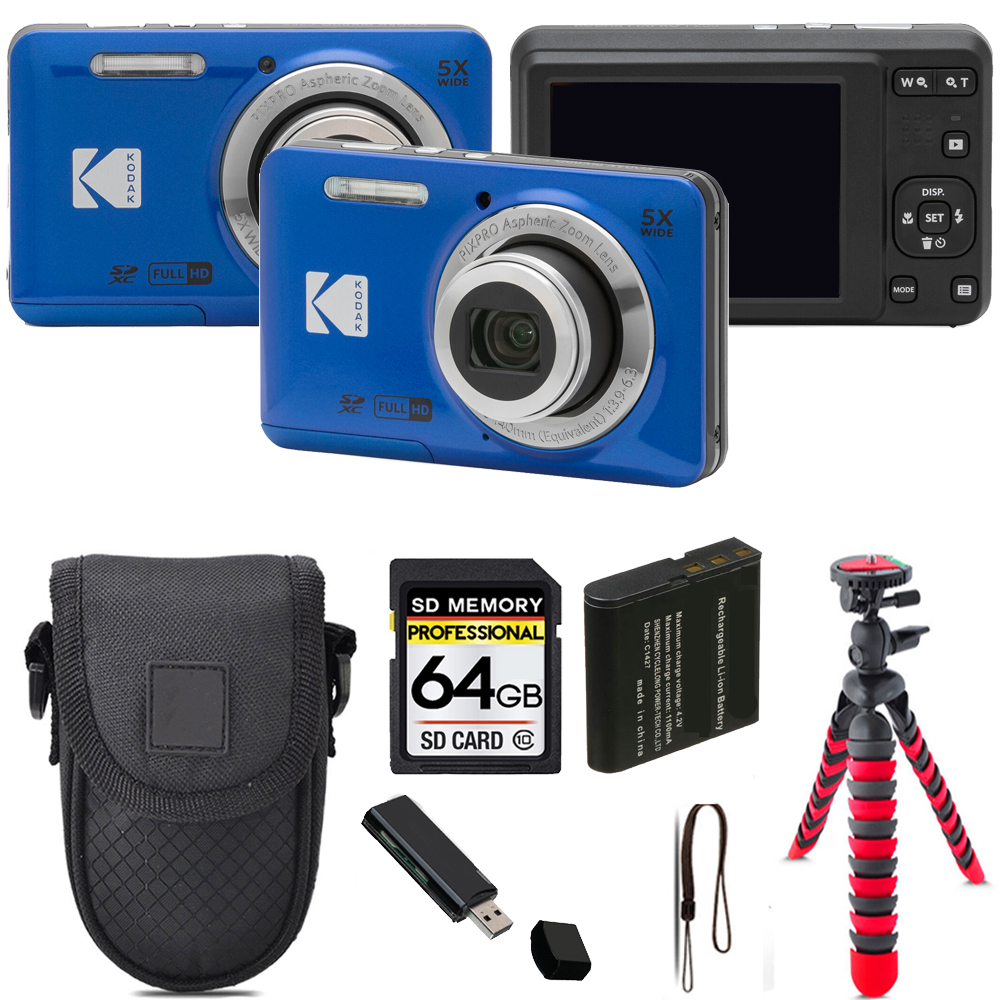 PIXPRO FZ55 Digital Camera (Blue) + Tripod + Case - 64GB Kit *FREE SHIPPING*