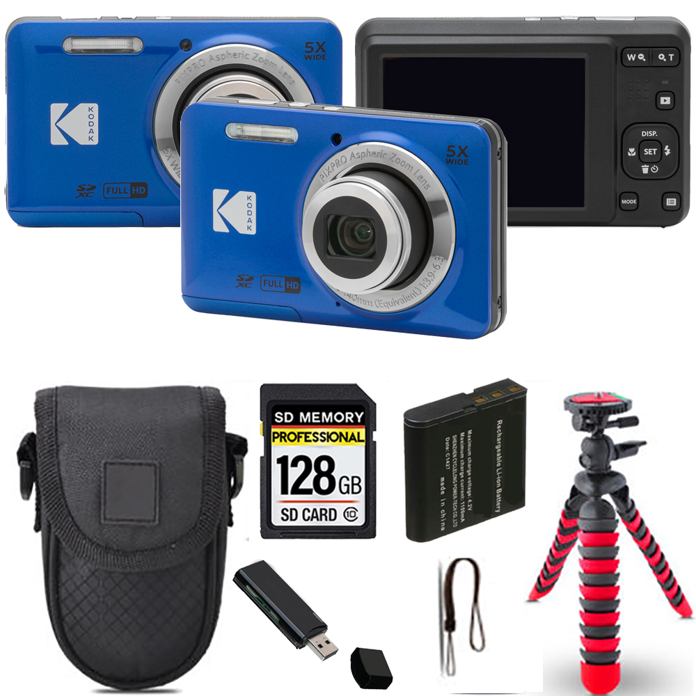 PIXPRO FZ55 Digital Camera (Blue) + Spider Tripod + Case - 128GB Kit *FREE SHIPPING*