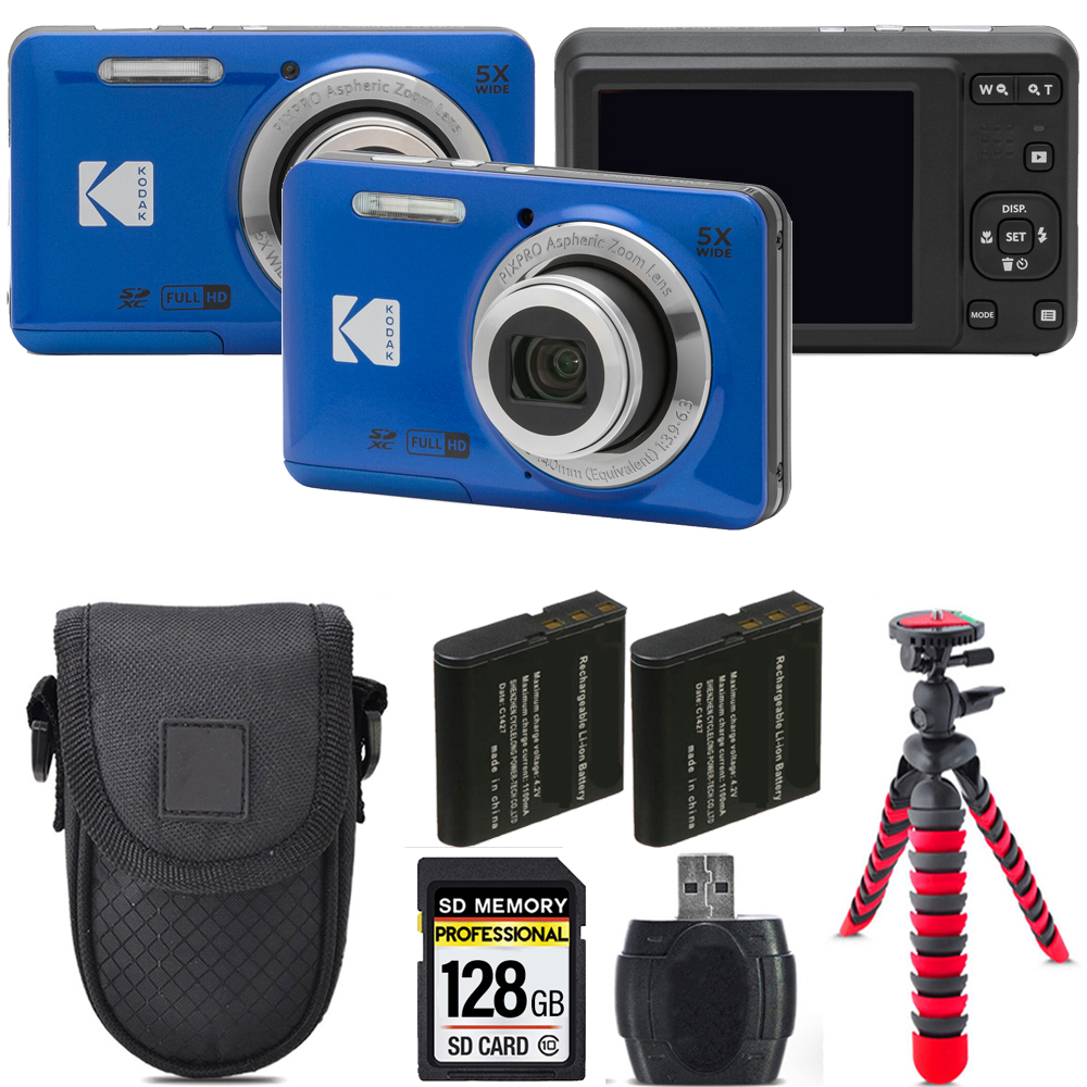 PIXPRO FZ55 Digital Camera (Blue) + Extra Battery + Tripod + Case - 128GB Kit *FREE SHIPPING*