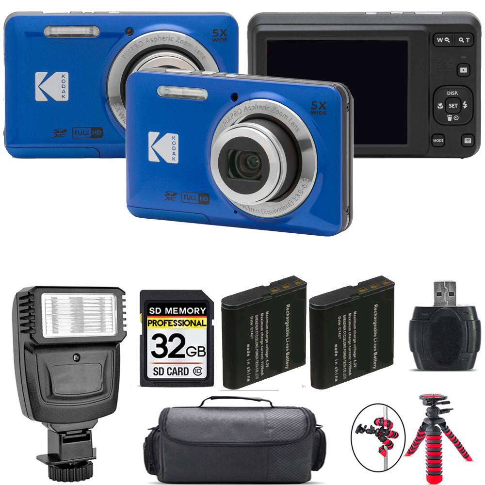 PIXPRO FZ55 Digital Camera (Blue) + Extra Battery + Flash - 32GB Kit *FREE SHIPPING*