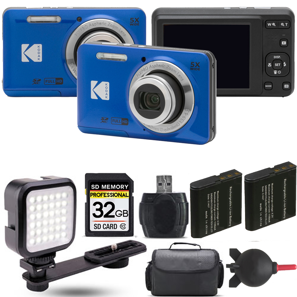PIXPRO FZ55 Digital Camera (Blue) + Extra Battery + LED - 32GB Kit *FREE SHIPPING*