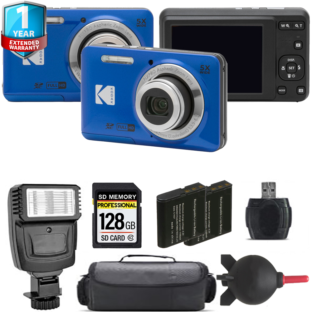 PIXPRO FZ55 Digital Camera (Blue) + Extra Battery + Flash + 1 Year Extended Warranty *FREE SHIPPING*