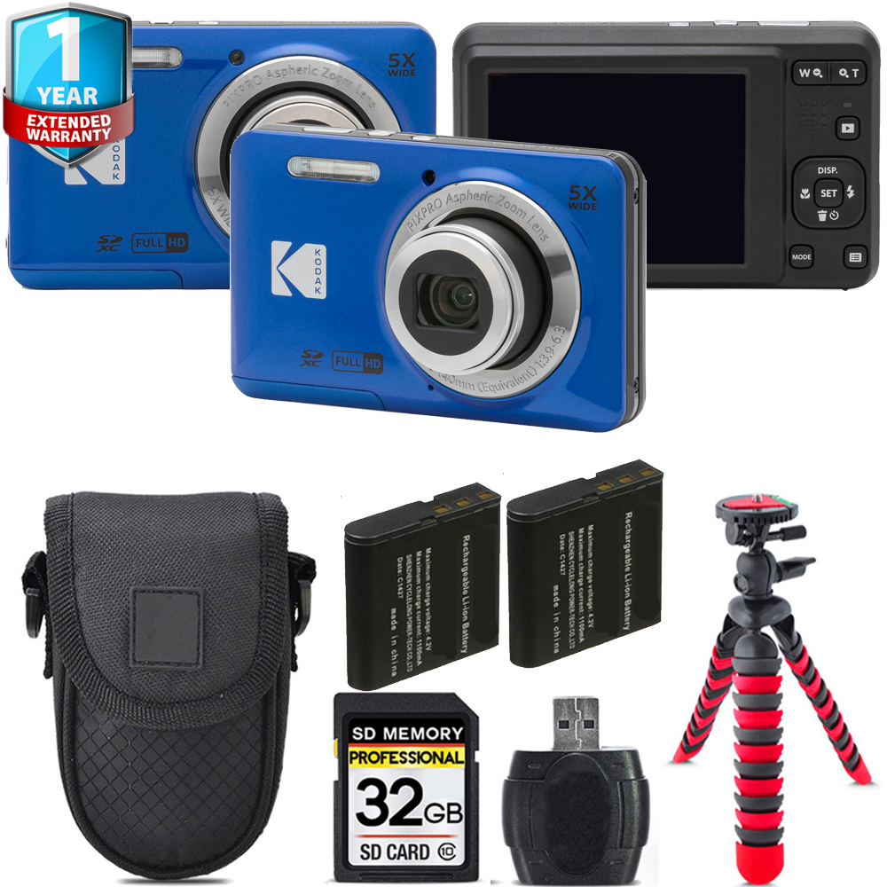 PIXPRO FZ55 Digital Camera (Blue) + 1 Year Extended Warranty + Tripod + Case - 32GB *FREE SHIPPING*