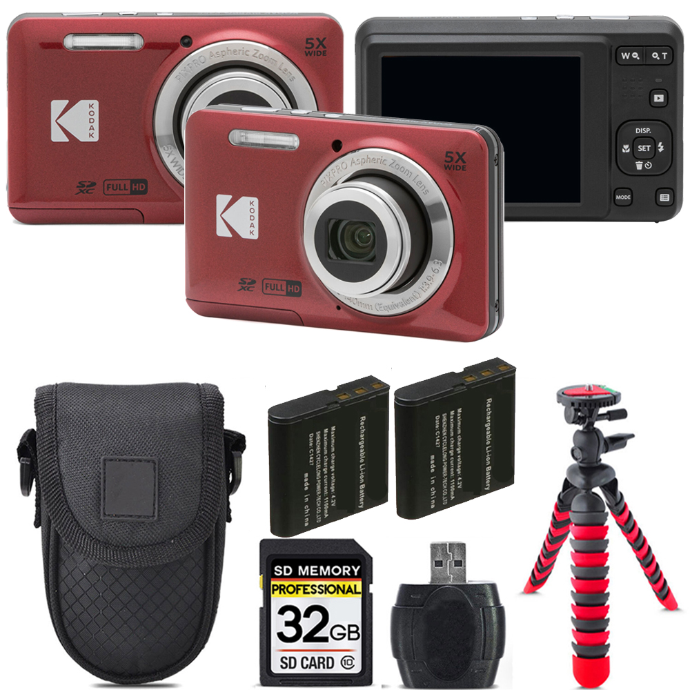 PIXPRO FZ55 Digital Camera (Red) + Extra Battery + Tripod + Case - 32GB Kit *FREE SHIPPING*