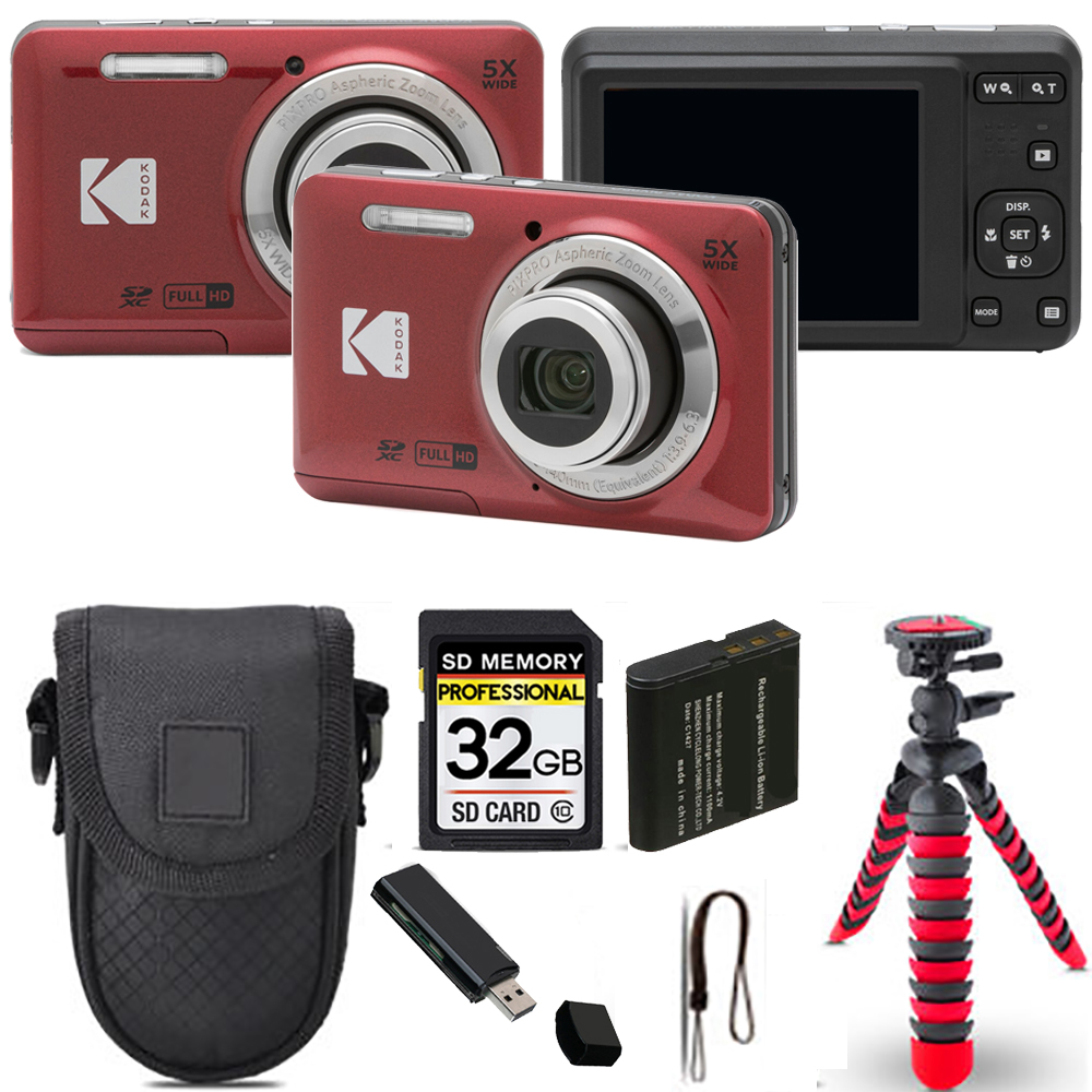 PIXPRO FZ55 Digital Camera (Red) + Spider Tripod + Case - 32GB Kit *FREE SHIPPING*