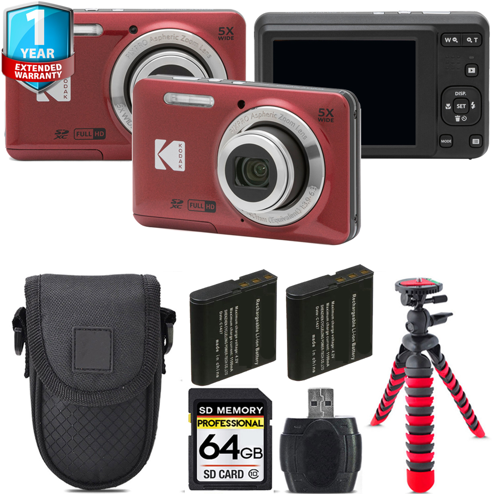PIXPRO FZ55 Digital Camera (Red) + Extra Battery + 1 Year Extended Warranty - 64GB *FREE SHIPPING*