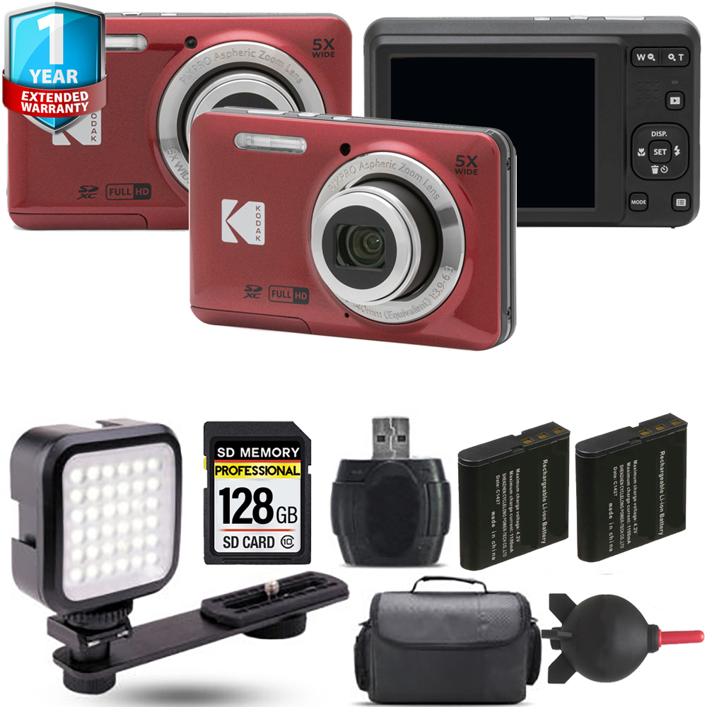 PIXPRO FZ55 Digital Camera (Red) + Extra Battery + 1 Year Extended Warranty - 128GB *FREE SHIPPING*