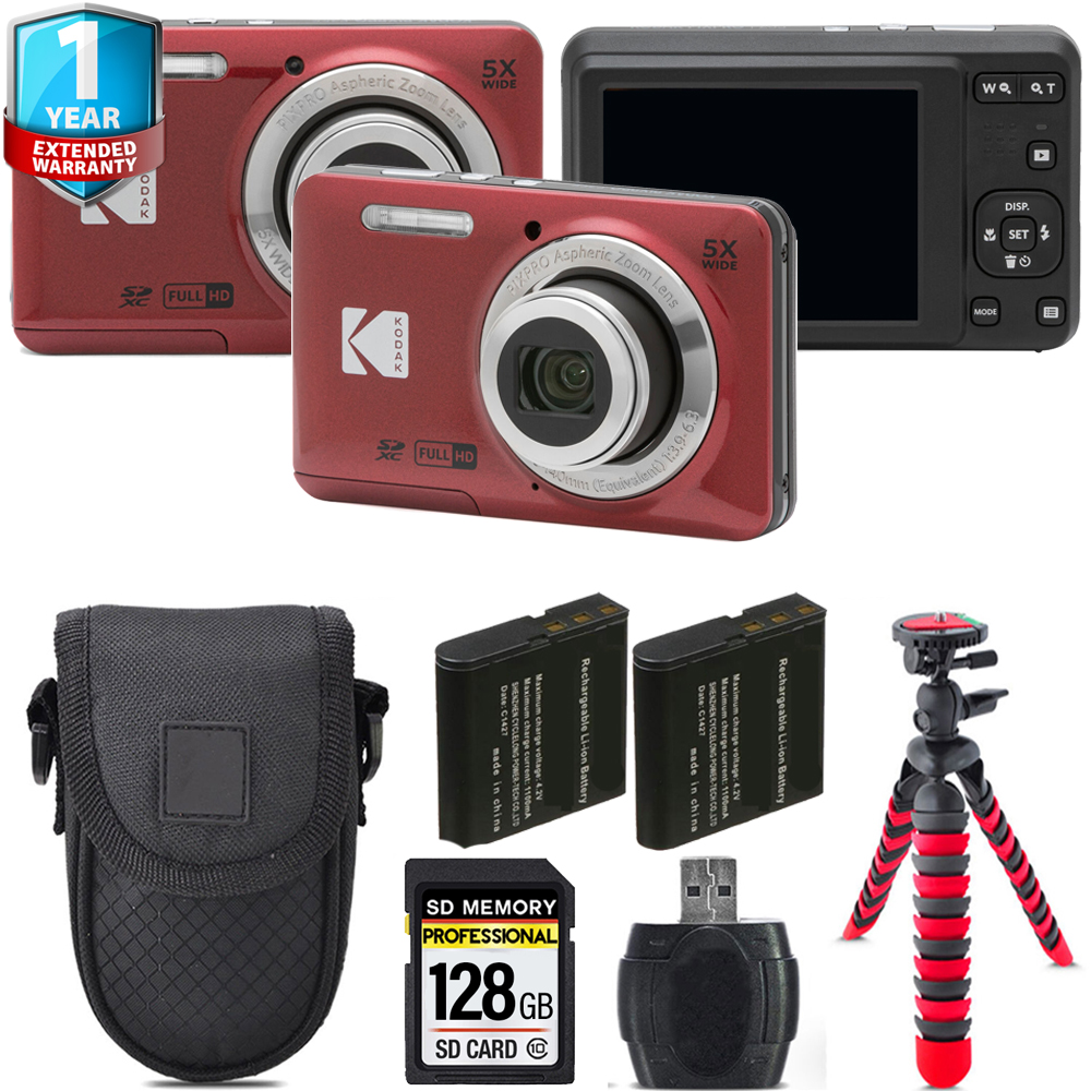 PIXPRO FZ55 Digital Camera (Red) + Extra Battery + 1 Year Extended Warranty + 128GB *FREE SHIPPING*