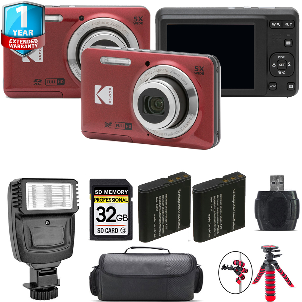 PIXPRO FZ55 Digital Camera (Red) + Extra Battery + 1 Year Extended Warranty + 32GB *FREE SHIPPING*