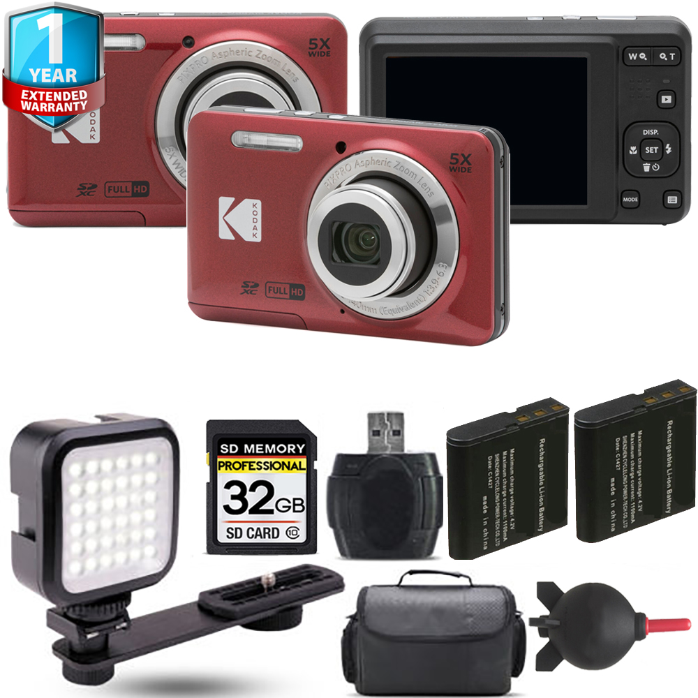 PIXPRO FZ55 Digital Camera (Red) + Extra Battery + LED + 1 Year Extended Warranty *FREE SHIPPING*
