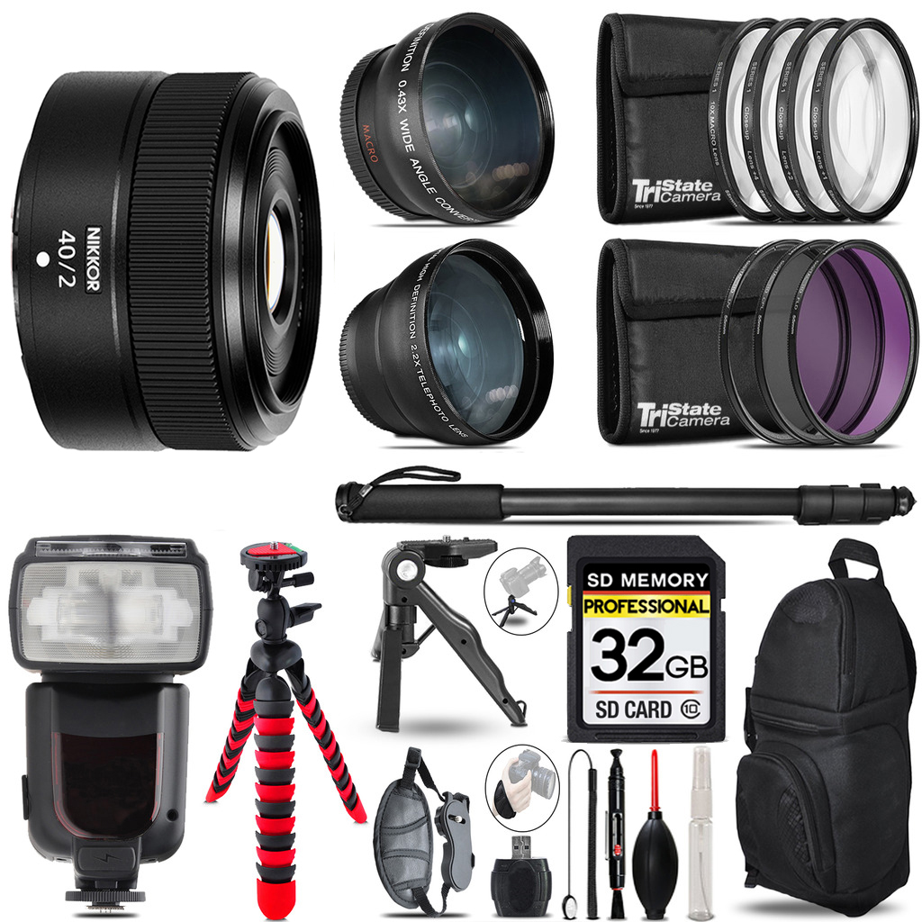 NIKKOR Z 40mm f/2 Lens - 3 Lens Kit + Professional Flash - 32GB Kit *FREE SHIPPING*