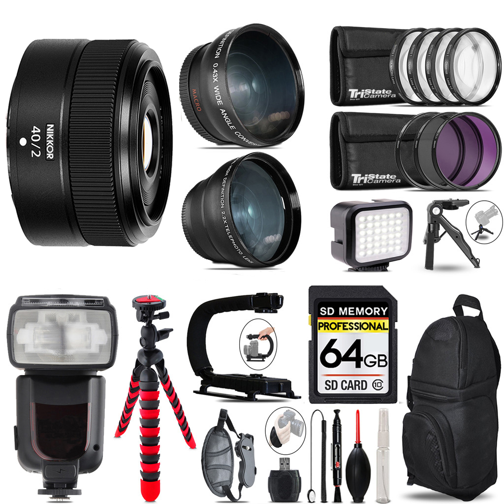 NIKKOR Z 40mm f/2 Lens + Pro Flash + LED Light + Tripod - 64GB Kit *FREE SHIPPING*