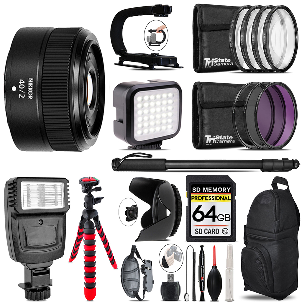 NIKKOR Z 40mm f/2 Lens - Video Kit + Flash - 64GB Accessory Bundle *FREE SHIPPING*