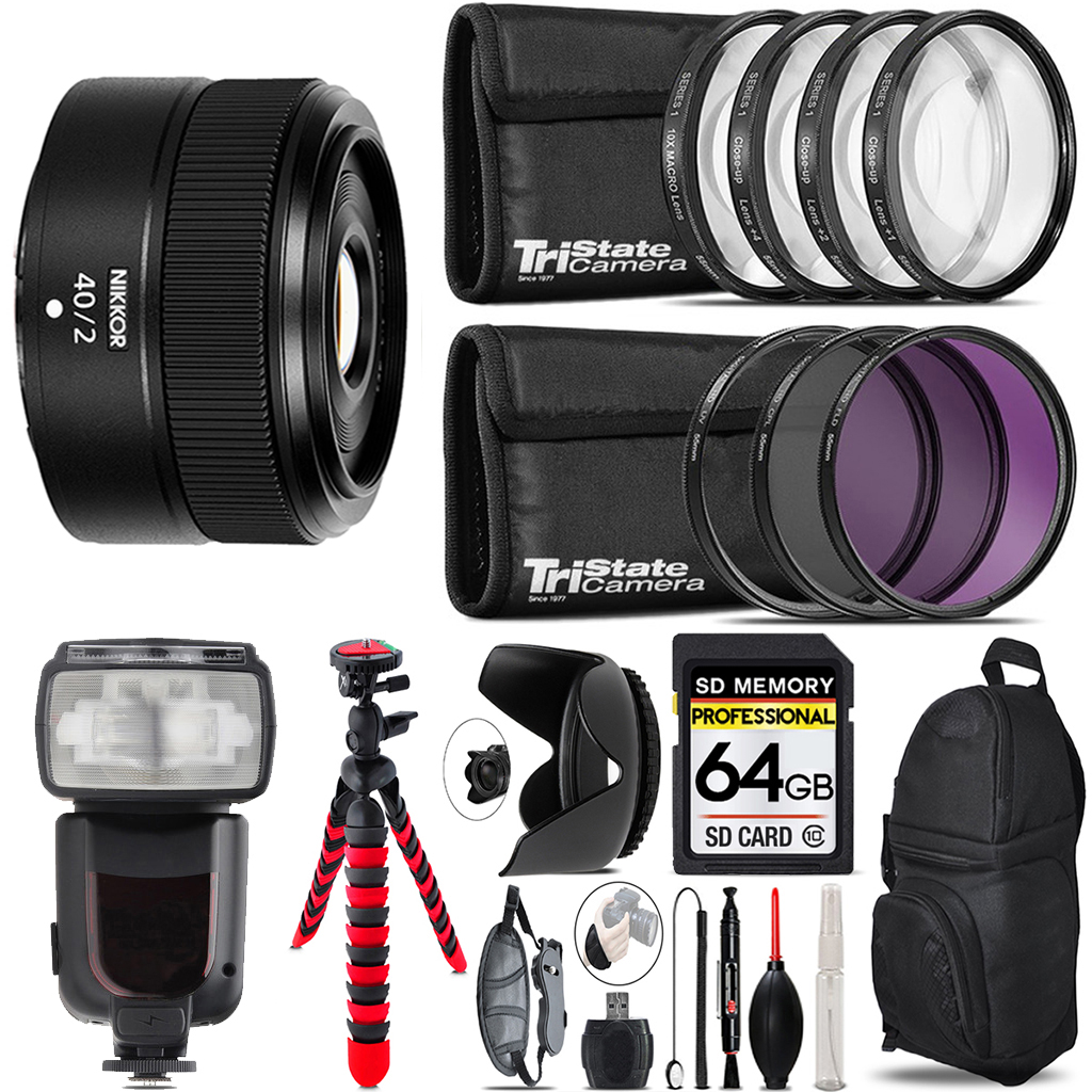 NIKKOR Z 40mm f/2 Lens + Canon Speedlight & More - 64GB Kit *FREE SHIPPING*