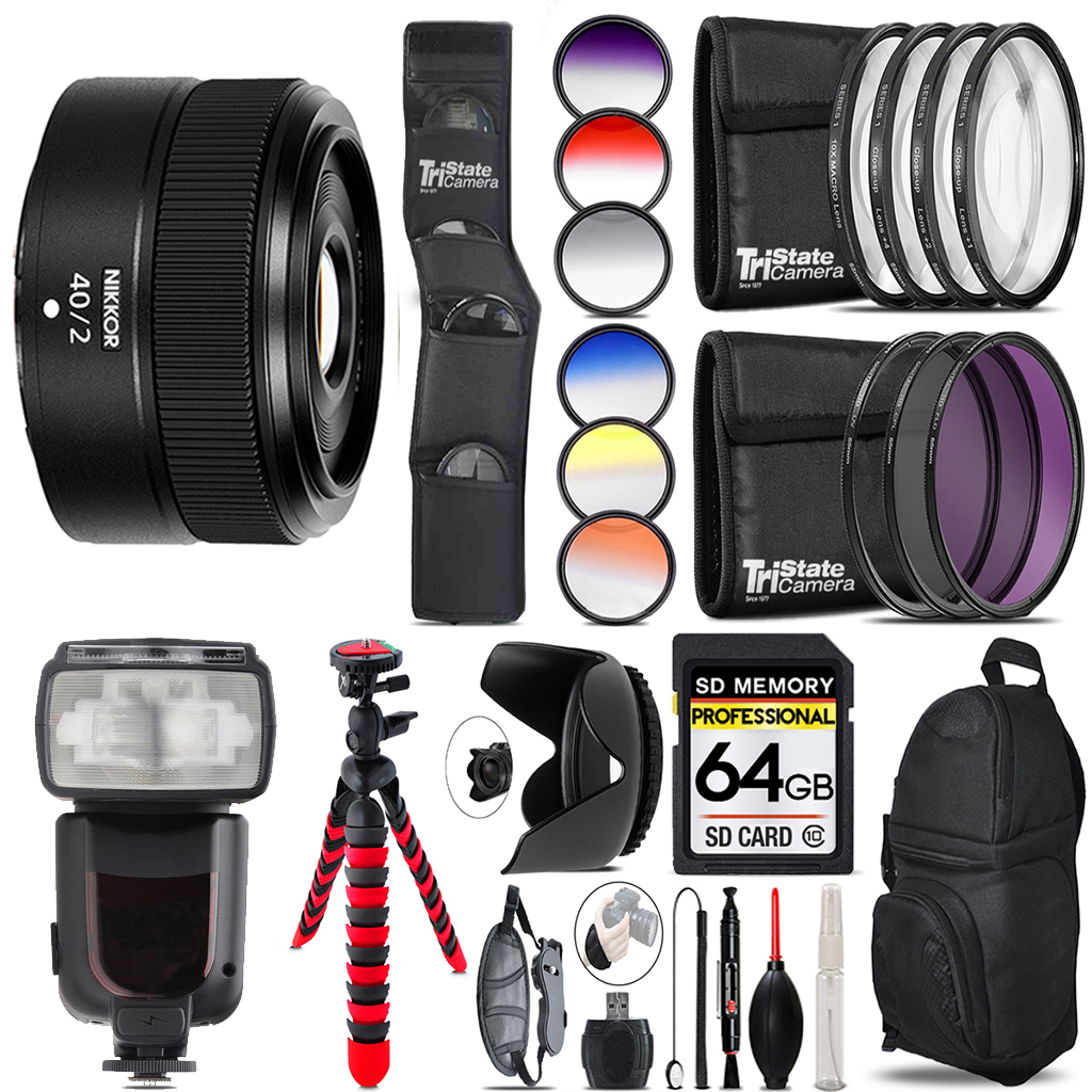 NIKKOR Z 40mm f/2 Lens + Canon Speedlight - 64GB Accessory Kit *FREE SHIPPING*