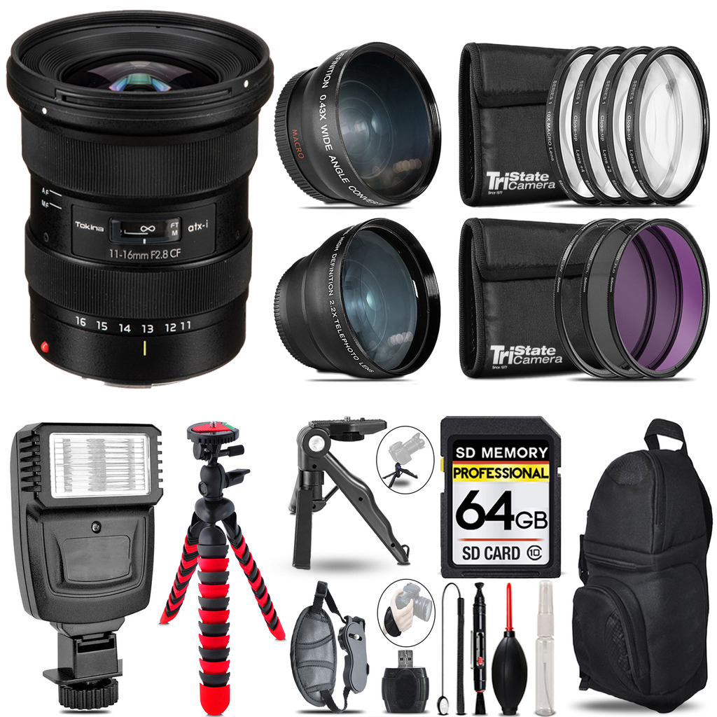 atx-i 11-16mm CF Lens Canon - 3 Lens Kit + Slave Flash + Tripod - 64GB Kit *FREE SHIPPING*