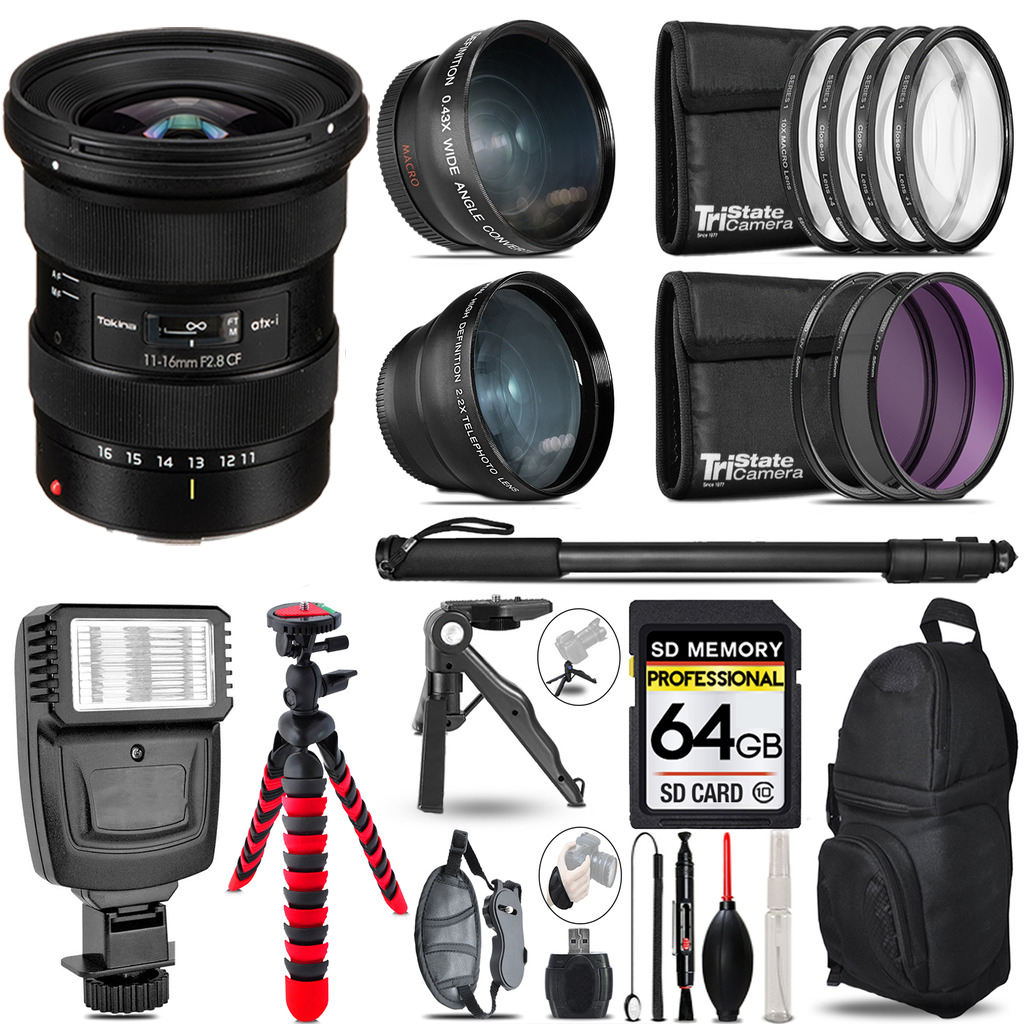 atx-i 11-16mm CF Lens Canon - 3 Lens Kit + Slave Flash + Tripod - 64GB Kit *FREE SHIPPING*
