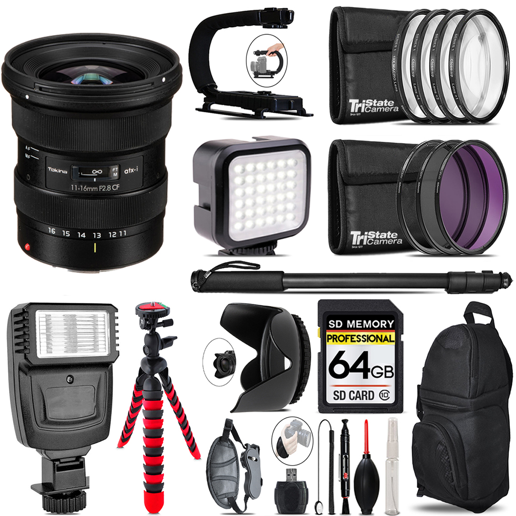 atx-i 11-16mm CF Lens (Canon) - Video Kit +  Flash - 64GB Kit Bundle *FREE SHIPPING*