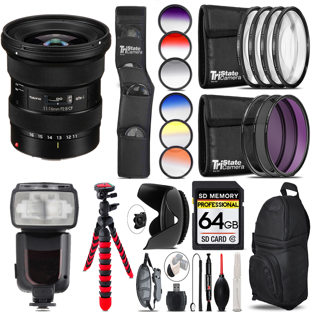 atx-i 11-16mm CF Lens (Canon) + Canon Speedlight  - 64GB Accessory Kit *FREE SHIPPING*
