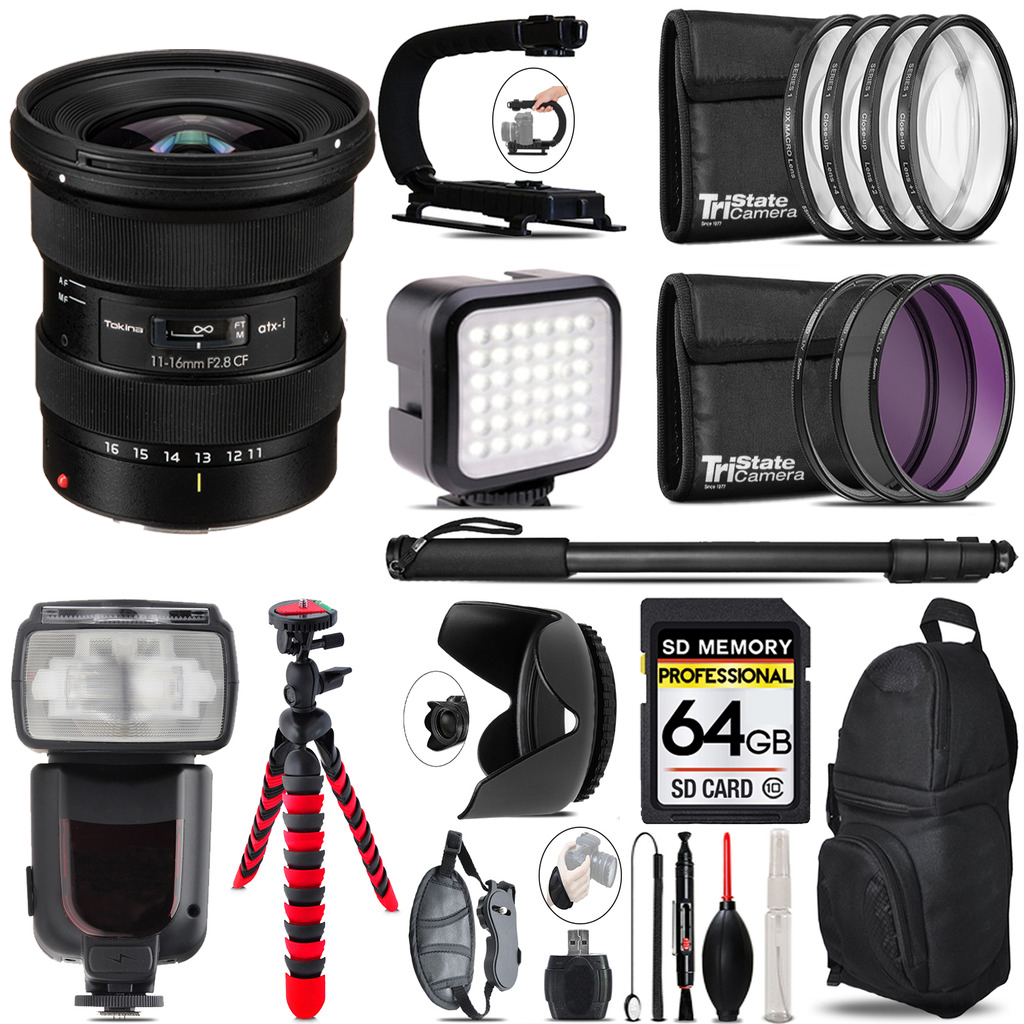 atx-i 11-16mm CF Lens (Canon) - Video Kit + Pro Flash - 64GB Kit Bundle *FREE SHIPPING*