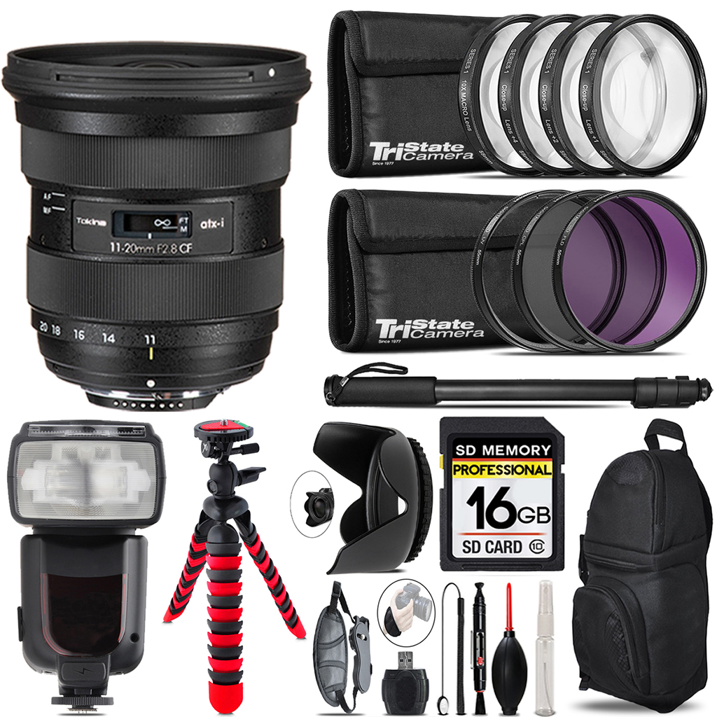 atx-i 11-20mm CF Lens Nikon+ Professional Flash + 128GB Accessory Kit *FREE SHIPPING*