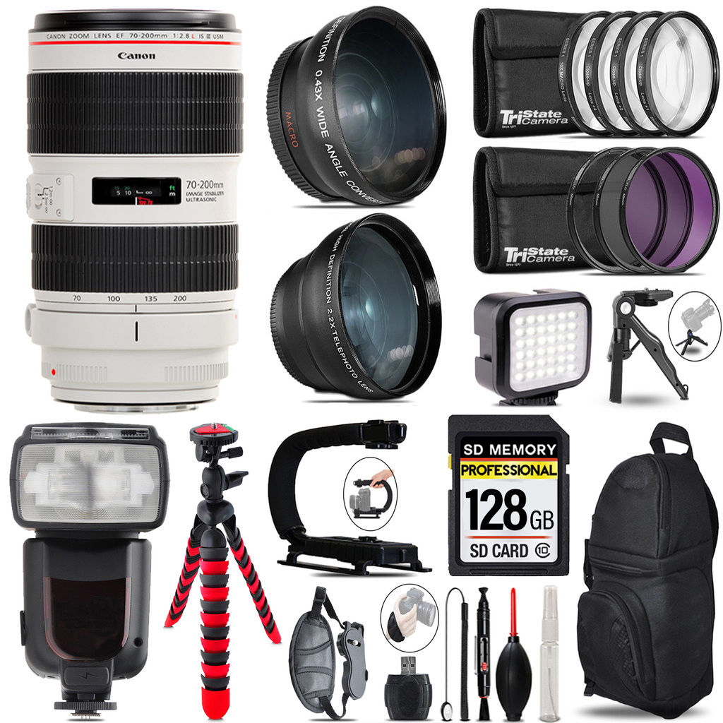 EF 70-200mm IS III USM Lens + Pro Flash + LED Light + Tripod - 128GB Kit *FREE SHIPPING*