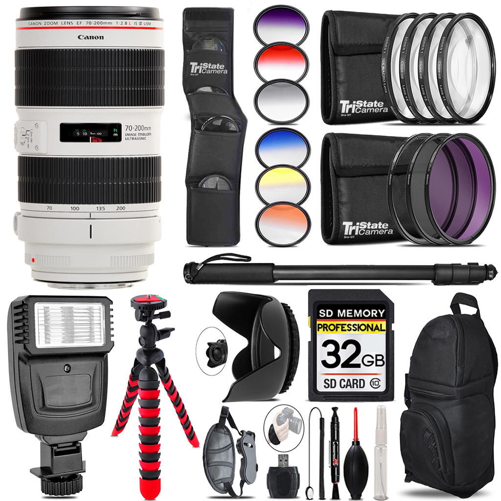 EF 70-200mm IS III USM Lens + Flash + Color Filter Set - 32GB Accessory Kit *FREE SHIPPING*