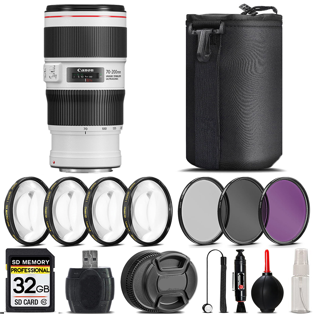 EF 70-200mm IS II USM Lens + 4 Piece Macro Set + UV, CPL, FLD Filter - 32GB *FREE SHIPPING*