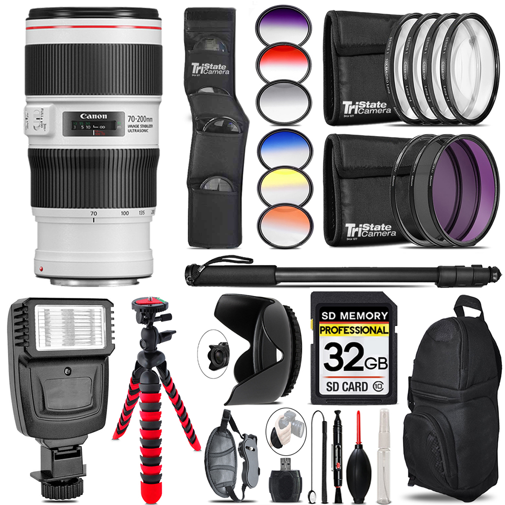 EF 70-200mm IS II USM Lens + Flash +Color Filter Set - 32GB Accessory Kit *FREE SHIPPING*