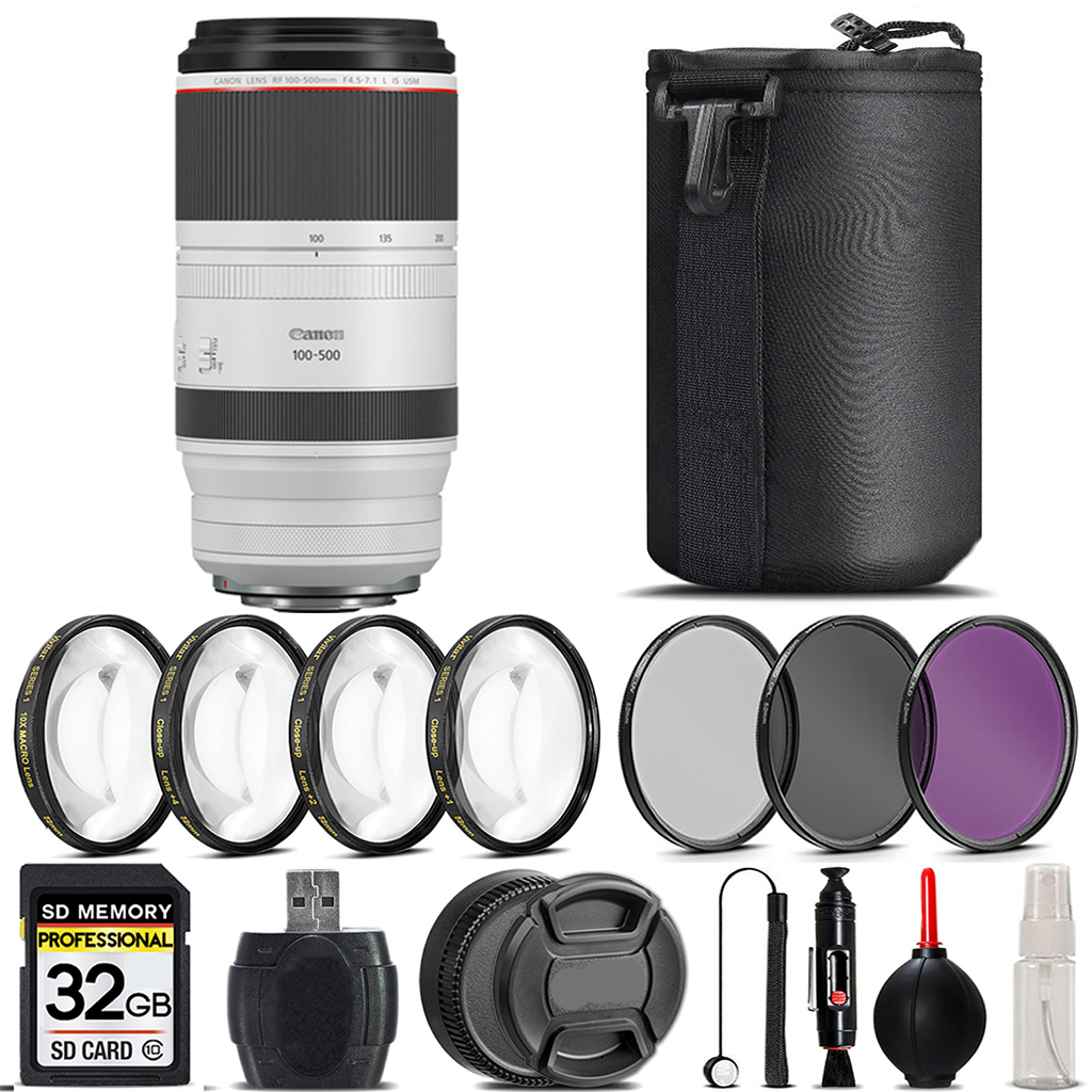 RF 100-500mm L IS USM Lens + 4 Piece Macro Set + UV, CPL, FLD Filter - 32GB *FREE SHIPPING*