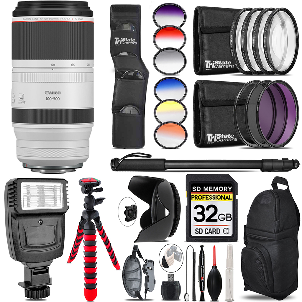 RF 100-500mm L IS USM Lens + Flash + Color Filter Set - 32GB Accessory Kit *FREE SHIPPING*