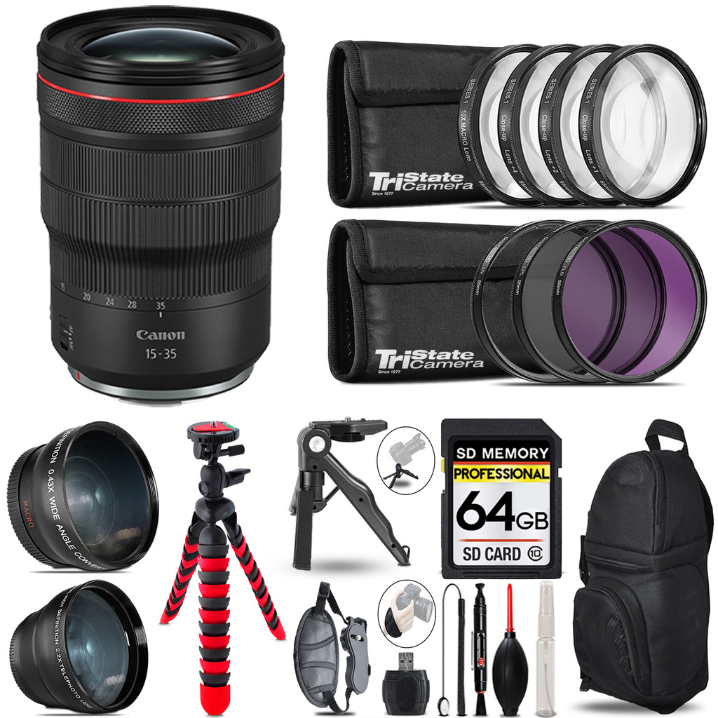 RF 15- 35mm L IS USM Lens - 3 Lens Kit + Tripod + Backpack - 64GB Kit *FREE SHIPPING*