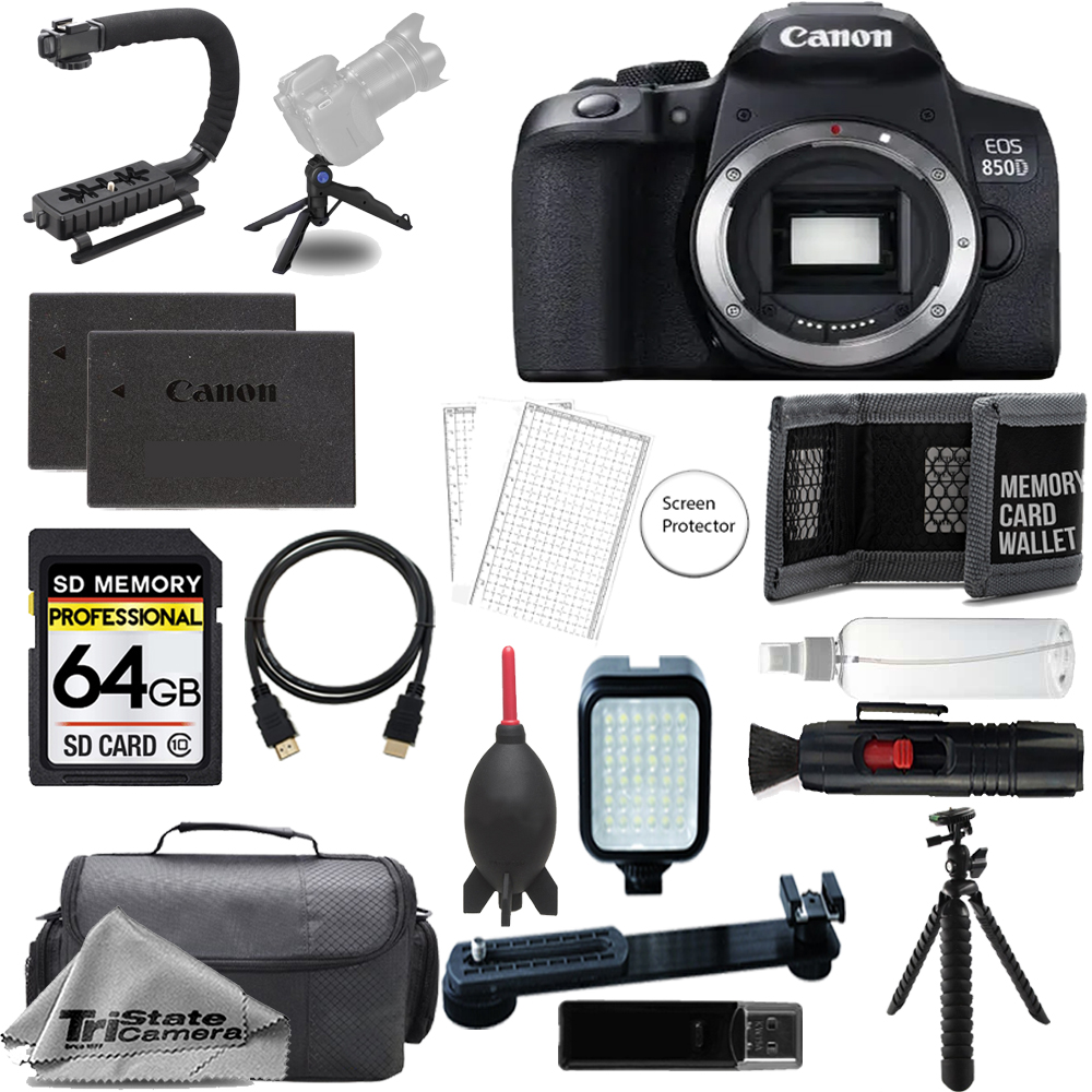 EOS 850D/T8i DSLR Camera + 64GB + Extra Battery + LED Flash - ULTIMATE Kit *FREE SHIPPING*