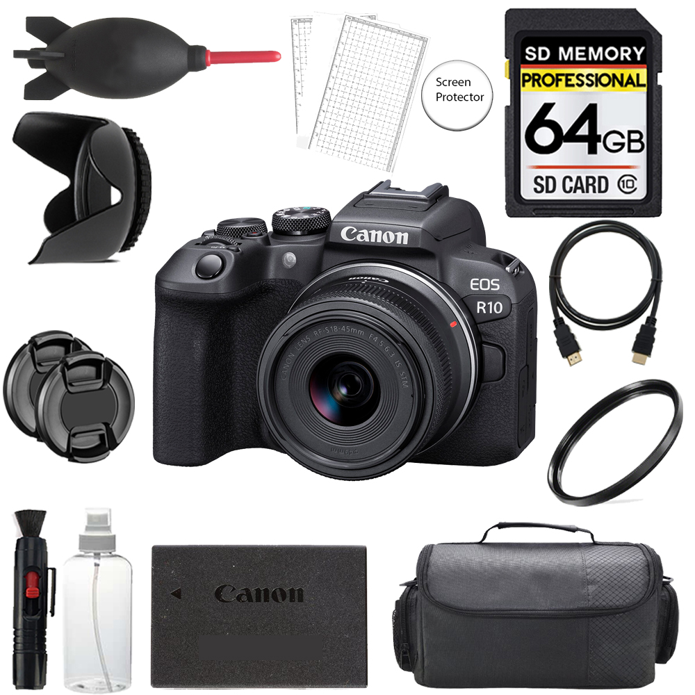 EOS R10 Camera + 18- 45mm Lens + 64GB + Bag + UV Filter- Basic Kit *FREE SHIPPING*
