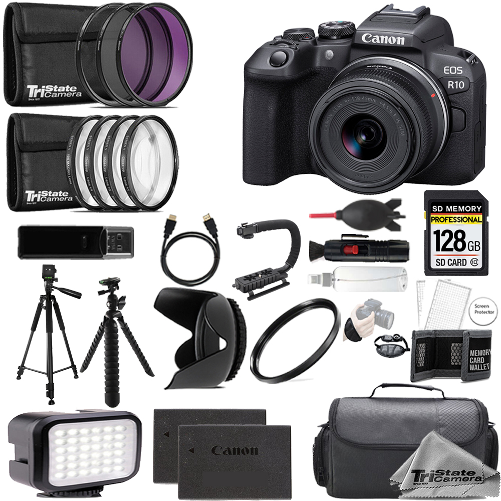 EOS R10 Camera + 18- 45mm Lens + 128GB +Ext Bat+ 9 PC Filter- ULTIMATE Kit *FREE SHIPPING*