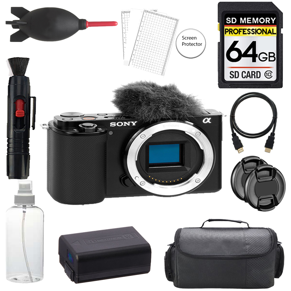 ZV-E10 Camera (Black) + 64GB + Bag + Screen Protector - Basic Kit *FREE SHIPPING*