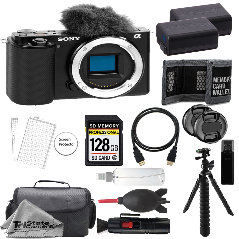 ZV-E10 Camera (Black) + 128GB + Extra Battery + Tripod - Accessory Kit *FREE SHIPPING*