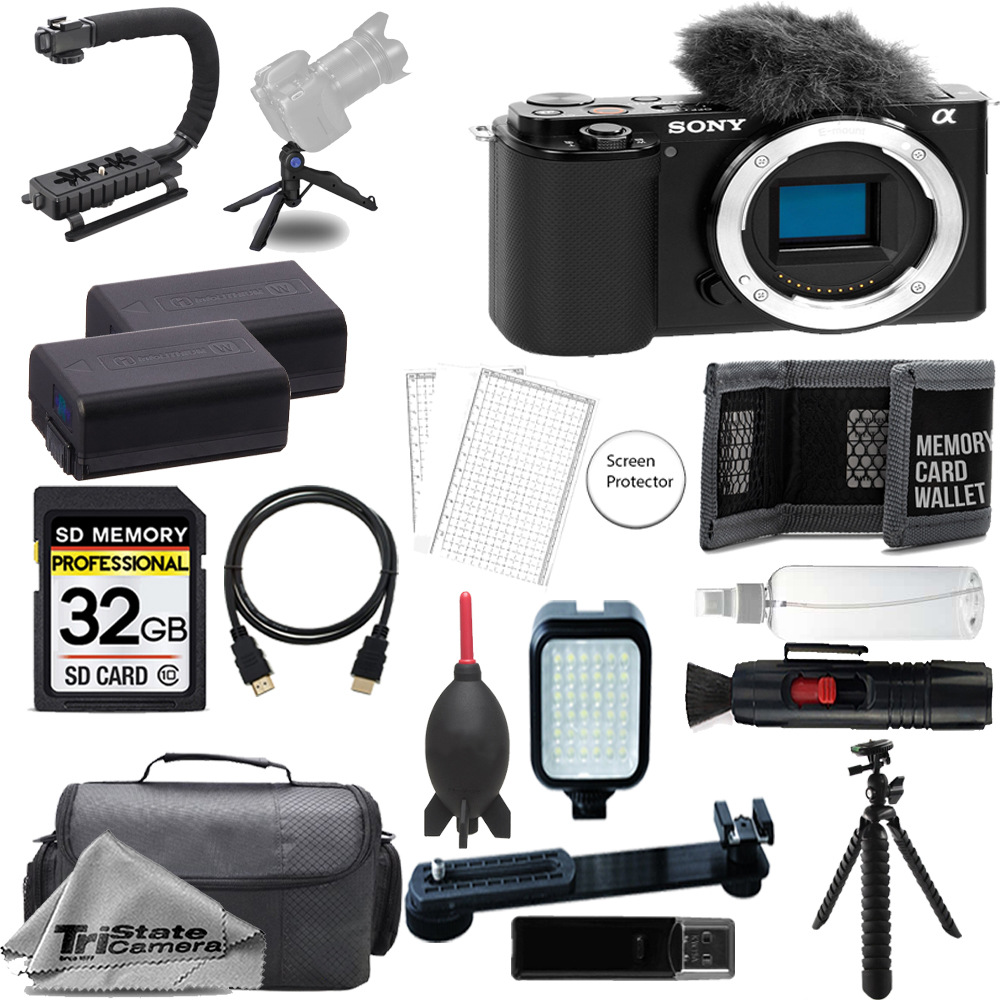 ZV-E10 Camera (Black) + 32GB + Extra Battery + LED Flash - ULTIMATE Kit *FREE SHIPPING*