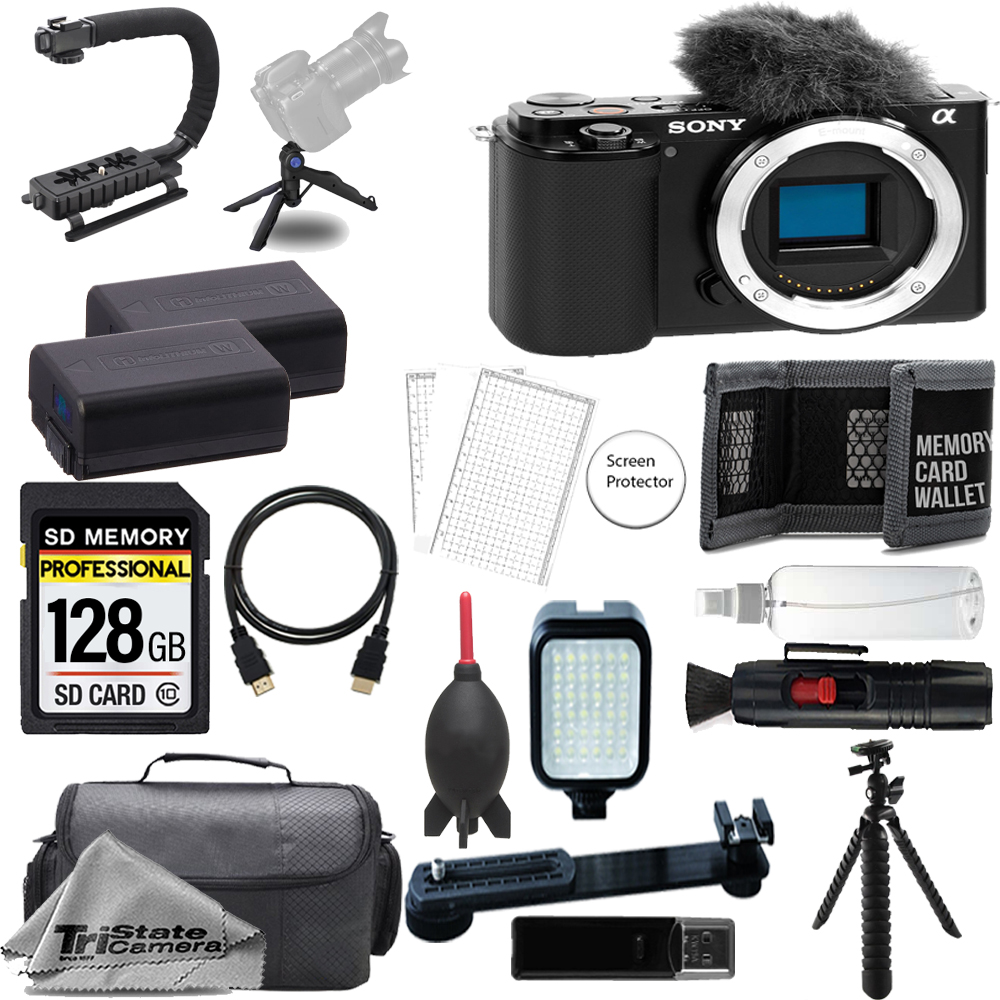 ZV-E10 Camera (Black) + 128GB + Extra Battery + LED Flash - ULTIMATE Kit *FREE SHIPPING*