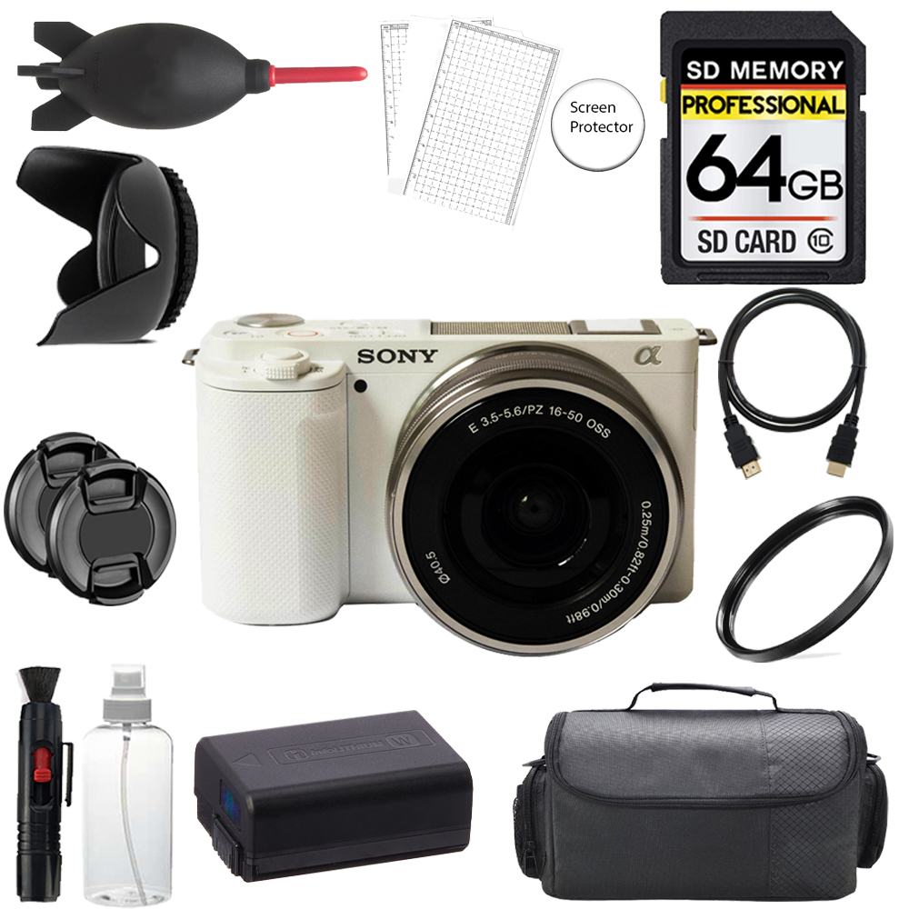 ZV-E10 (White) + 16-50mm Lens + 64GB + Bag + UV Filter- Basic Kit *FREE SHIPPING*