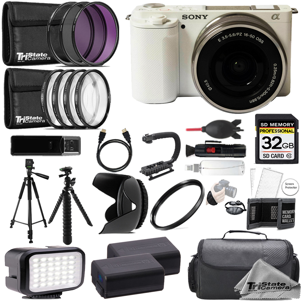 ZV-E10 (White) + 16-50mm Lens + 32GB + Extra Battery + 9 PC Filter - ULTIMATE Kit *FREE SHIPPING*