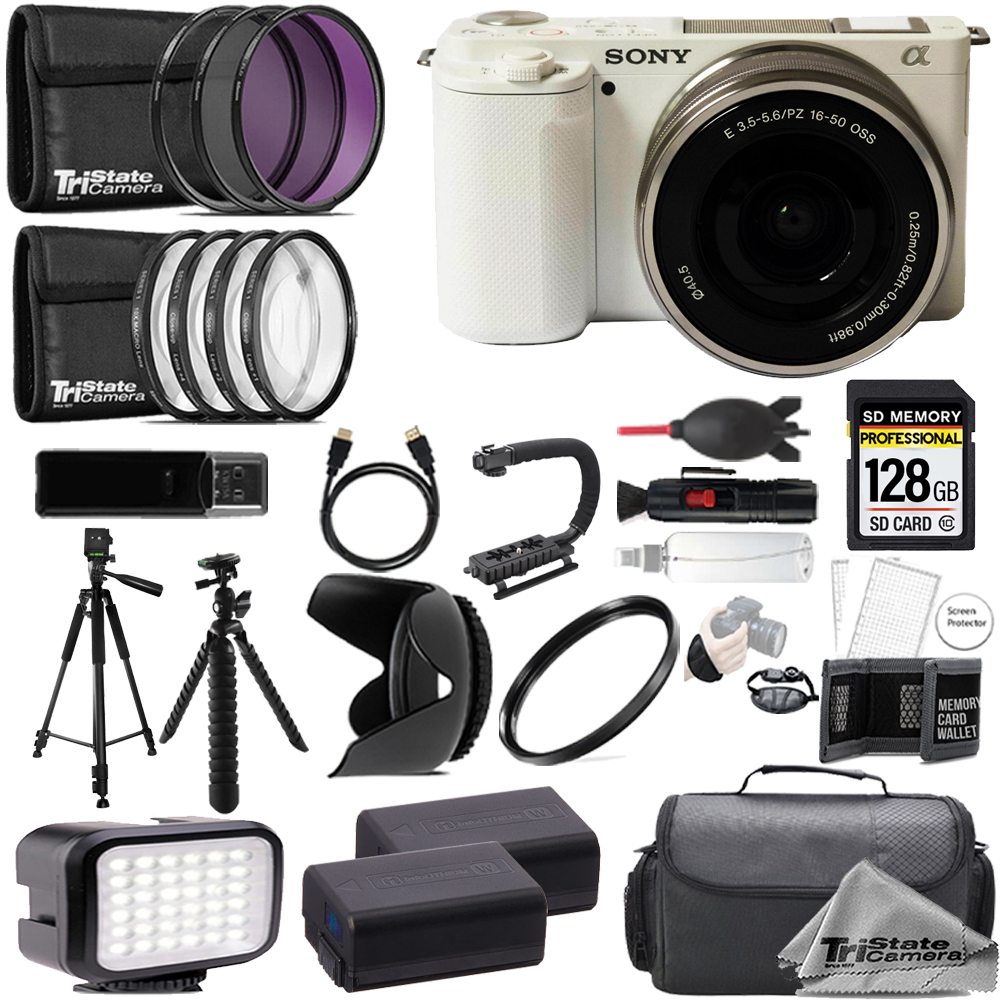 ZV-E10 (White) + 16-50mm Lens + 128GB + Extra Bat+ 9 PC Filter - ULTIMATE Kit *FREE SHIPPING*