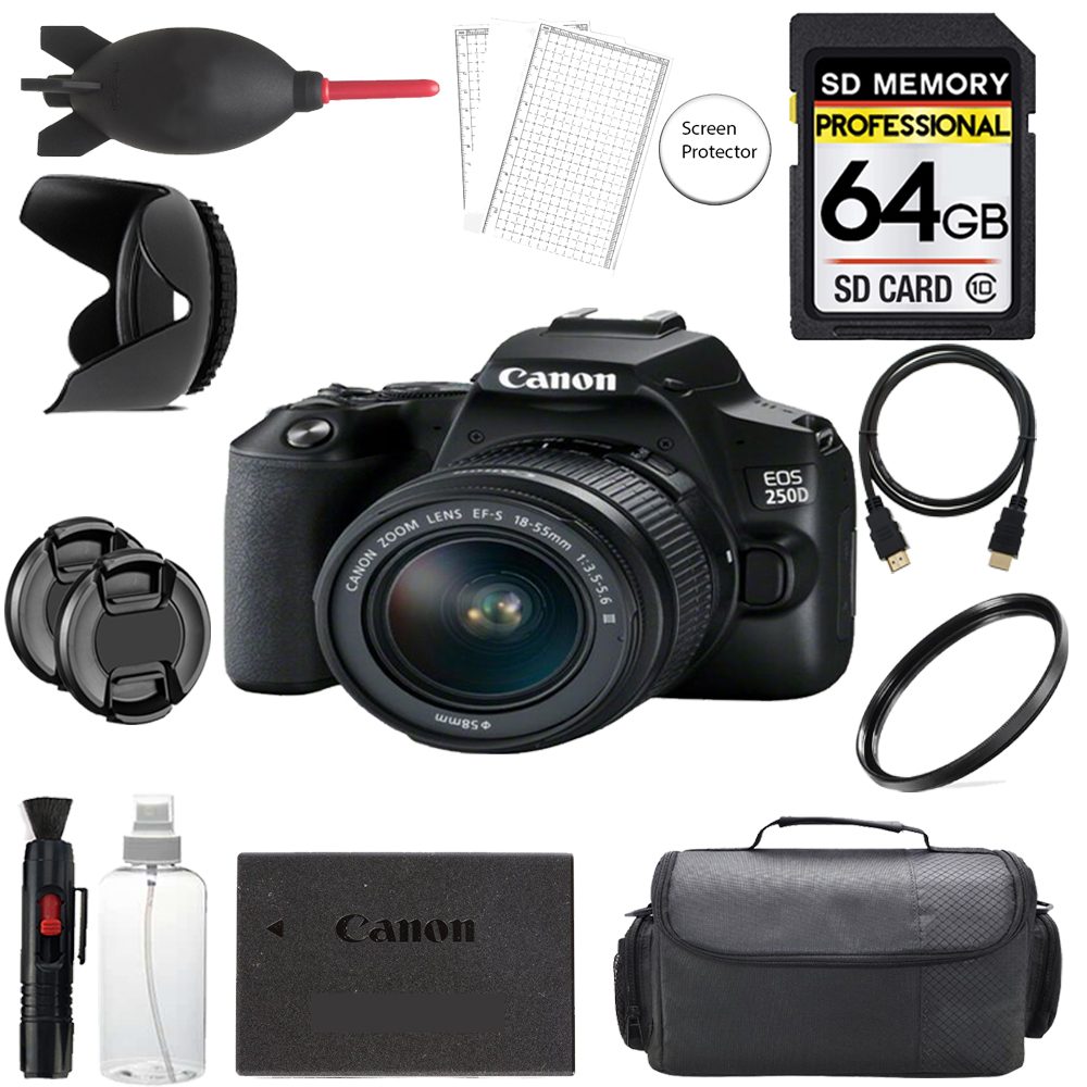 EOS 250D/SL3 Camera +18-55mm III Lens + 64GB + Bag+ UV Filter- Basic Kit