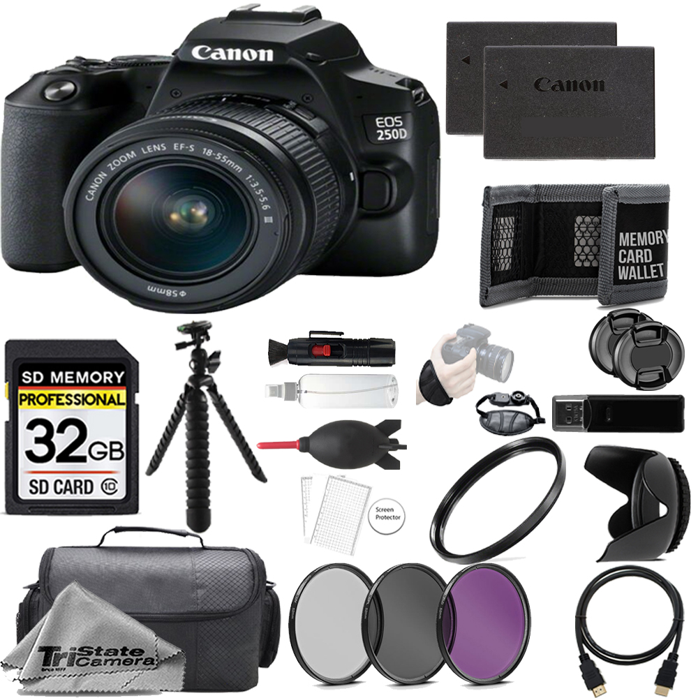 EOS 250D/SL3 Camera +18-55mm III Lens +32GB + Ext Bat+ 3 PC Filter- Kit