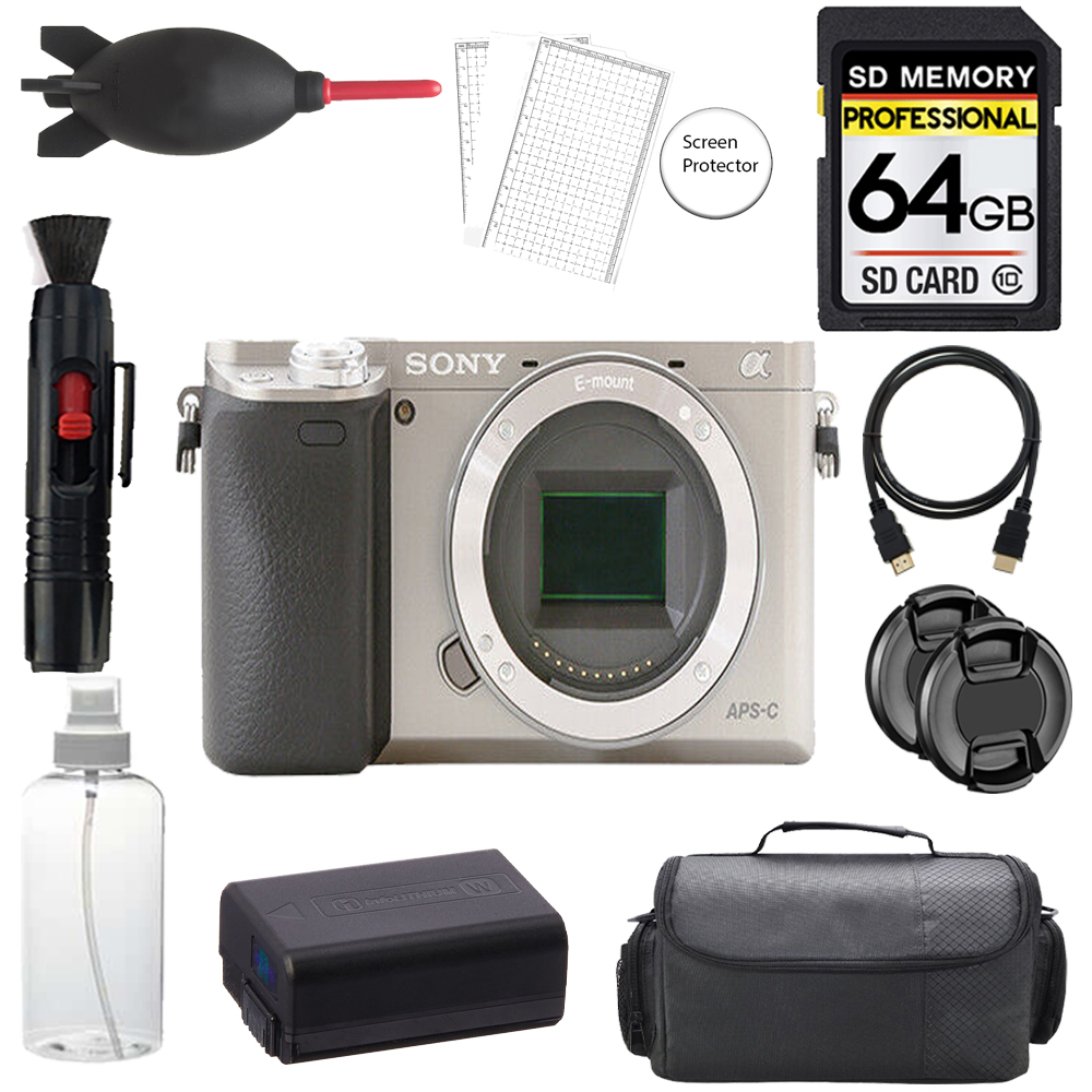 Alpha a6000 Camera (Silver) + 64GB + Bag + Screen Protector - Basic Kit *FREE SHIPPING*